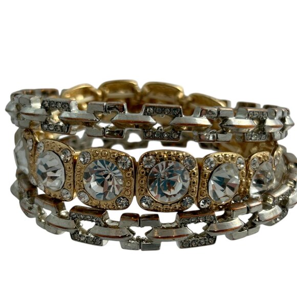 Lot 3 Stretch Bracelets Gold Tone Silver Tone Rhinestones Sparkle Stackable - Picture 2 of 9